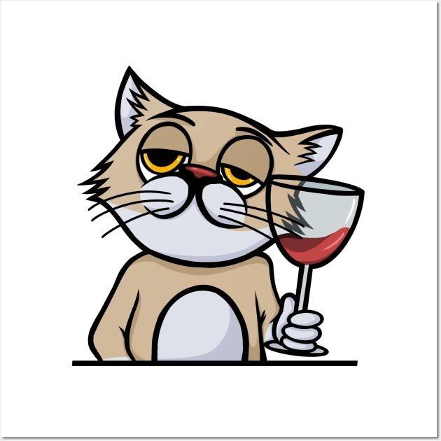 Pawr Me Some Wine | Cat enjoying a glass of red wine Wall Art by Malinda